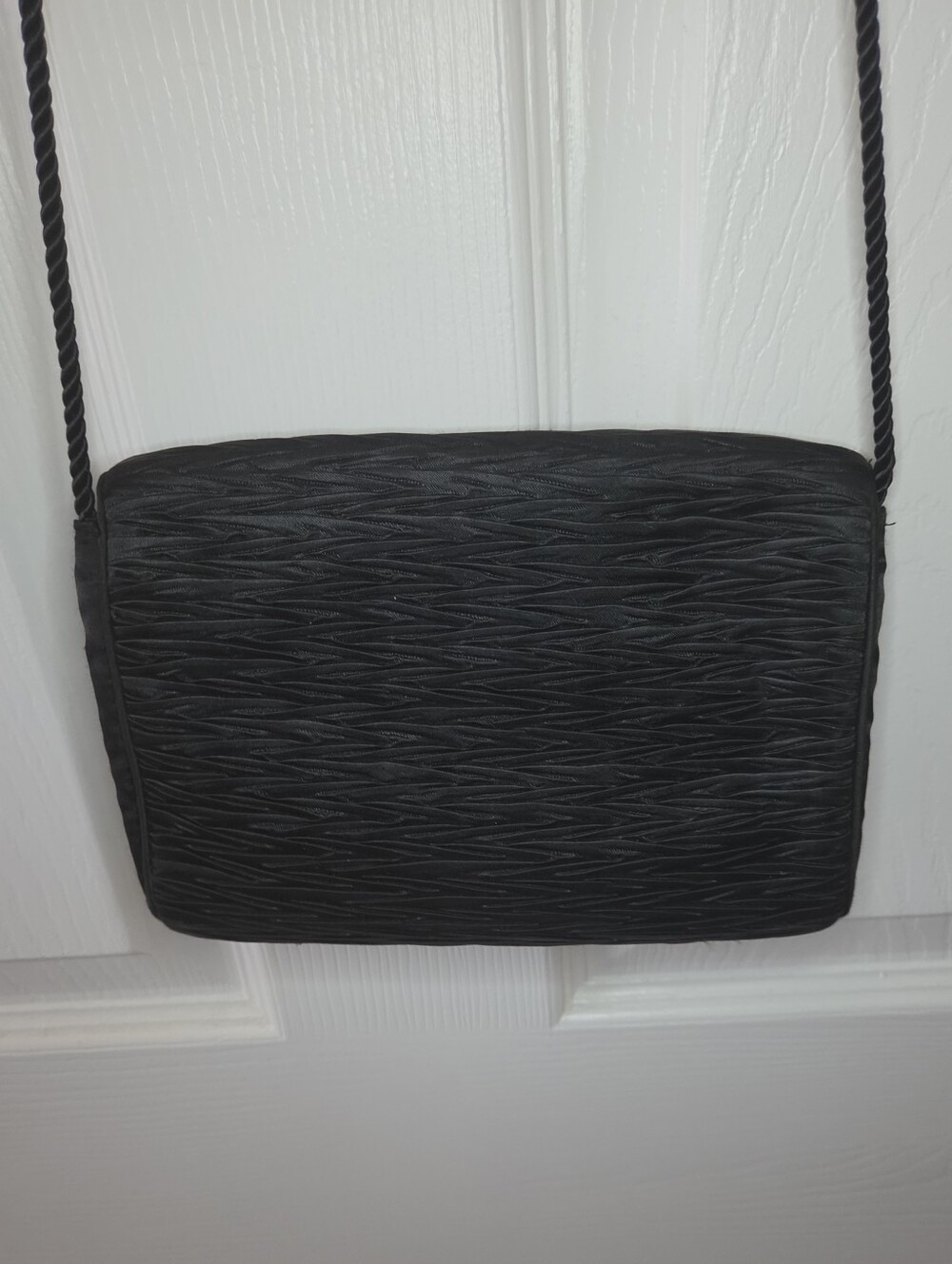 Vintage Nordstrom Black Satin Evening Clutch Shoulder Bag - Picture 5 of 6